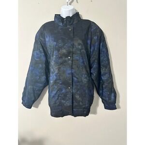 Aeros by Kristen Blake Vintage Watercolor Rose Floral Print Bomber Jacket Size L